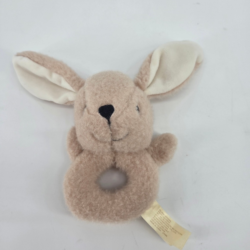 Tan Plush Bunny Rabbit Ring Rattle Infant Soft Sensory Toy MTY International